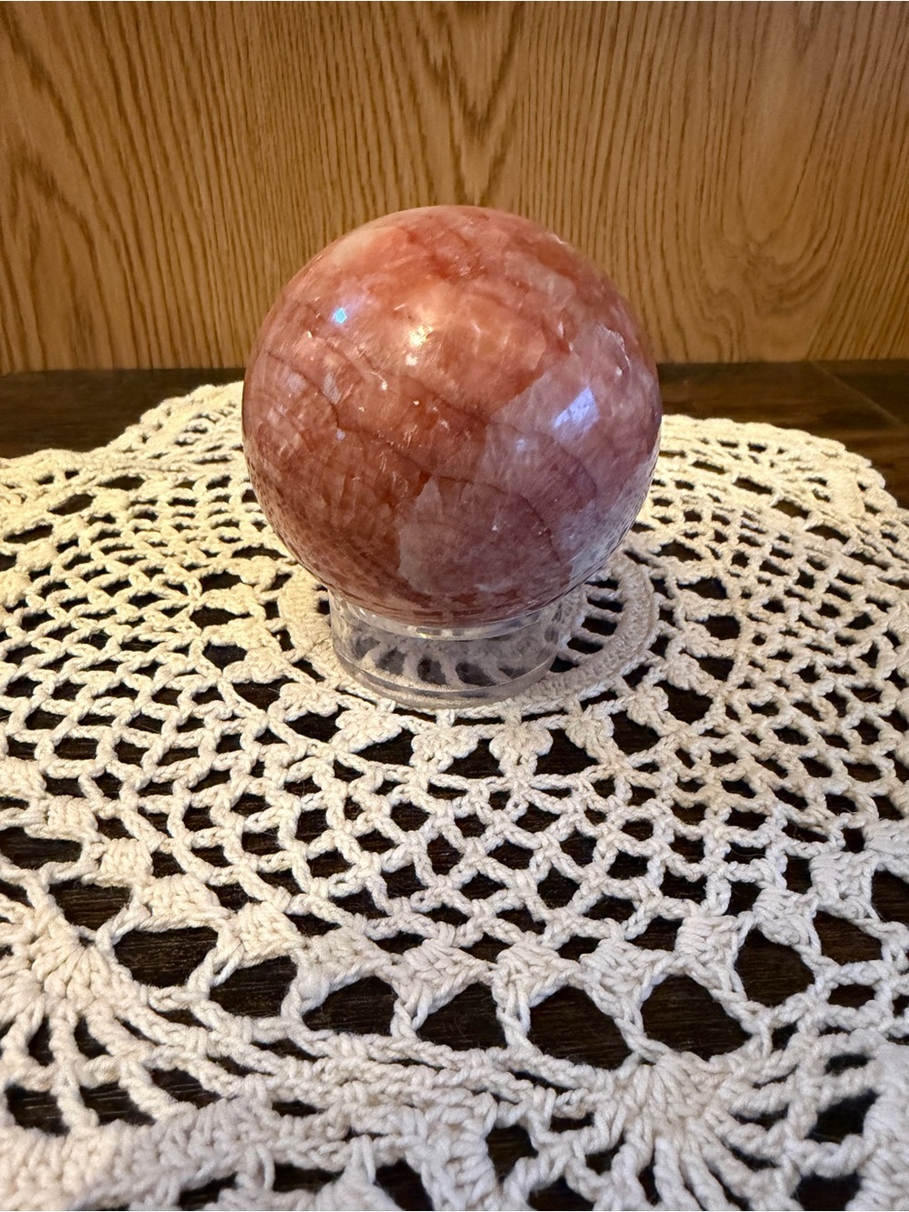 Polished Rose Quartz Sphere - Pink Crystal Display